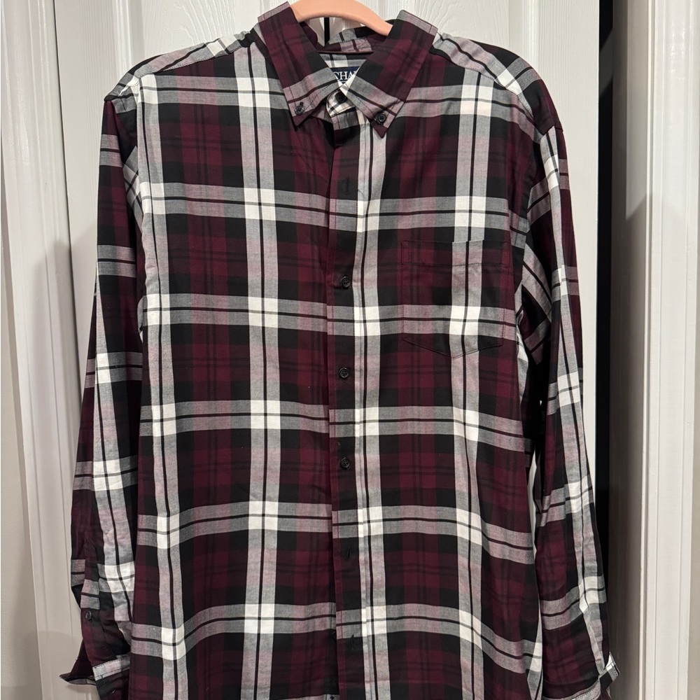 Classic Burgundy and White Plaid Men's Shirt